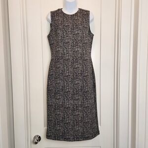 J McLaughlin Dress Women M Black White Tweed Print Catalina Cloth Sheath Career